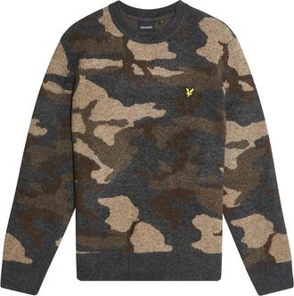 Lyle & Scott Mid Knits Geborsteld Camouflage Ronde Hals Trui - Heren - Ronde hals truien - Veelkleurig - L - Truien & Vesten