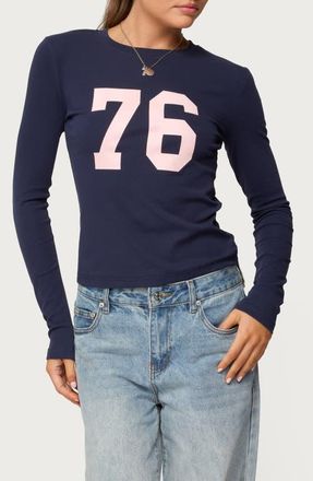 Edikted 76 Stretch Cotton Graphic T-Shirt in Navy at Nordstrom, Size X-Large