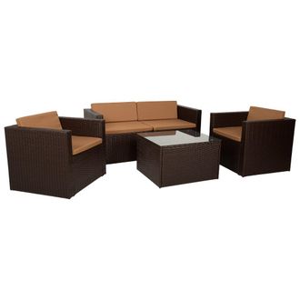 Wanderlust Deco Set Conjunto Mesa, Sof&agrave; Y 2 Sillones Color Marr&oacute;n
