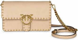 Pinko Pinko, Tassen, Dames, Beige, ONE Size, Leer, Love One Crossbody Bag