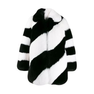 Saint Laurent FUR Diagonal Striped Coat - Jackets - Mujer - Blanco - S