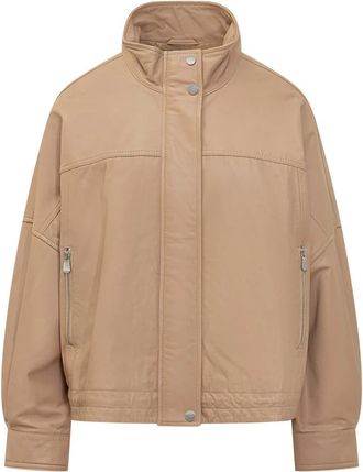 Pinko Bailee Blouson - Dames - Leren en Su&egrave;de Jassen - Beige - XS - Leer - Jassen