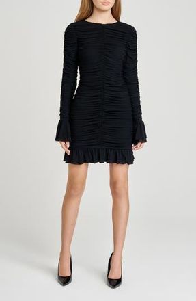 Wayf Maxine Long Sleeve Ruched Ruffle Minidress in Black at Nordstrom Rack, Size X-Large