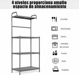 Costway Estante De Cocina Almacenamiento De 4 Niveles Soporte De Microondas Con Marco De Metal Estante Independiente - Costway