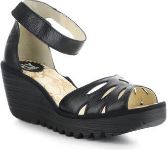 FLY London Yelu Platform Wedge Sandal in Black at Nordstrom, Size 10-10.5Us