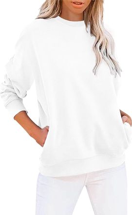 Generic WomenS Sweatshirts WomenS Crew Neck Solid Color Sweatshirt Tops Long Sleeves Casual Pullover Cute Lightweight Loose Tops Black Sweatshirt Women Sales 