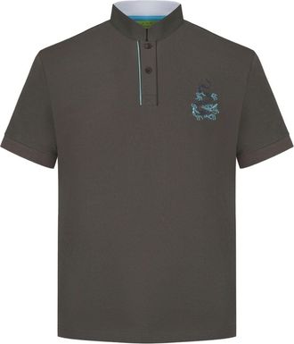Shanghai Tang Dragon-embroidered stand-up collar polo shirt - men - Cotton - 50 - Grey