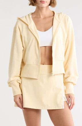 Zella Relay French Terry Crop Full Zip Hoodie in Yellow Buttercream at Nordstrom Rack, Size X-Large