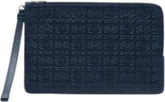 Loewe Pre-owned Embossed Leather Clutch - Dames - Vintage Clutch - Blauw - ONE Size - Leer - Vintage