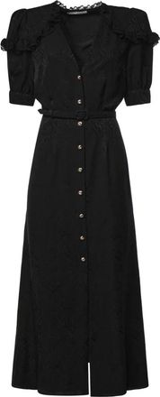 Alessandra Rich Zijden Jacquard Jurk tot op de knie met V-hals - Dames - Shirt Kleedjes - Zwart - S - Kleedjes