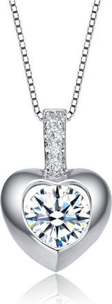 Rachel Glauber White Gold Plated with Clear Cubic Zirconia Heart Drop Pave Pendant Necklace