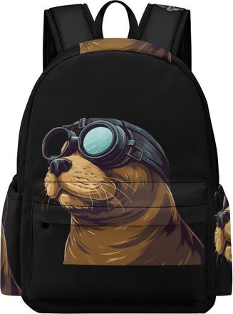 Generic Sea Lion Backpack Casual Travel Daypack Laptop Backpack Work Bag Shoulder Bags for Men Women