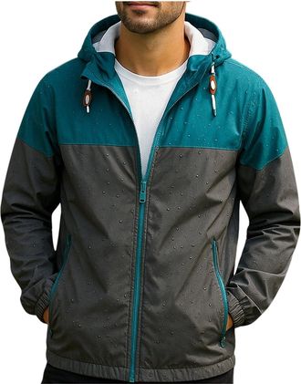 Generic Mens Waterproof Hoodie Athletic Sports Workout Running Track Jackets Zip Up Long Sleeve Hooded Casual Jacket Gray