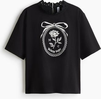 H&M T-Shirt mit Stickerei - Schwarz