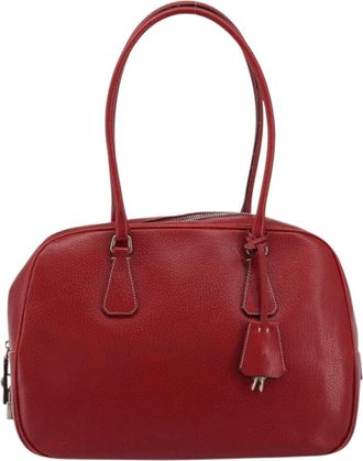 Prada Vintage Bauletto Bag Leather Red Leather Handbag (Pre-Owned)