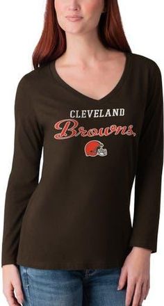 G-III 4Her by Carl Banks Womens G-III 4Her by Carl Banks Brown Cleveland Browns Post Season Long Sleeve V-Neck T-Shirt at Nordstrom, Size Xx-Large