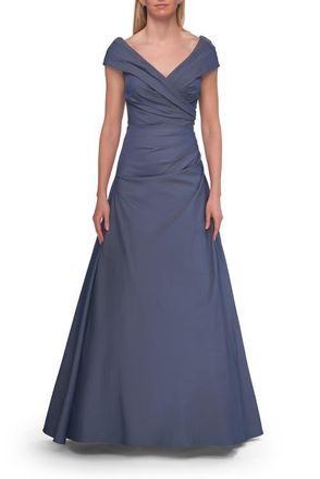 La Femme Off-the-Shoulder Stretch Taffeta A-Line Gown in Slate Blue at Nordstrom, Size 16