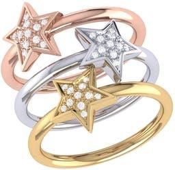 LuvMyJewelry Dreamer Set of 3 Dazzle Star Diamond Rings - 0.15ct. in White/yellow/rose at Nordstrom Rack, Size 7