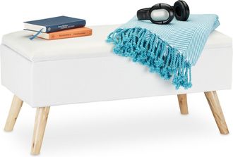 Relaxdays Relaxdays - Ba&uacute;l Almacenamiento Con Patas, Banco Almacenaje, Tela-madera-dm, 1 Ud., 39,5 X 79,5 X 39,5 Cm, Blanco