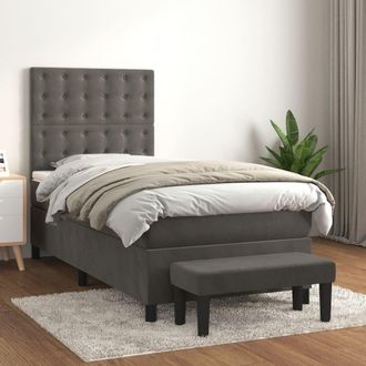 vidaXL Cama Box Spring Con Colch&oacute;n Terciopelo Gris Oscuro 100x200 Cm Vidaxl