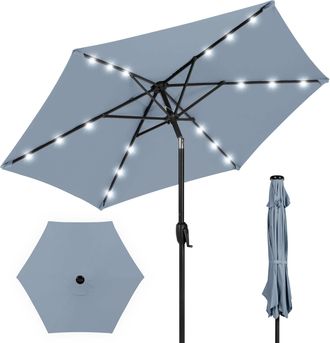 Best Choice Products 7.5ft Outdoor Solar Patio Umbrella for Deck, Pool w/ Tilt, Crank, LED Lights