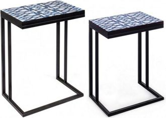 BIZZOTTO Bizzotto - Conjunto De 2 Mesas De Centro Neapolis En Acero Con Tapa De Mdf Decorada Con Estampado 62.5h 56h Cm