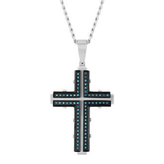 Robert Alton 1/3CTW Blue Diamond Stainless Steel with Black & White Finish Cross Pendant