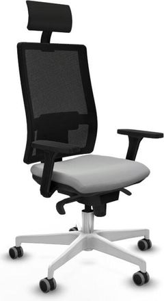 Piqueras y Crespo Piqueras Y Crespo - Horna sincro malla negra similpiel gris claro brazos 3D base blanca cabecero fijo ruedas 65mm engomadas