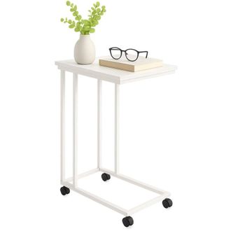 Relaxdays Relaxdays side table on castors, HWD 68 x 50 x 35 cm, MDF, metal, C-shape, coffee table for sliding under, brown/black