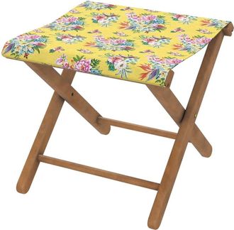Vent de Boh&egrave;me Taburete plegable de haya con tela outdoor dise&ntilde;o floral amarillo