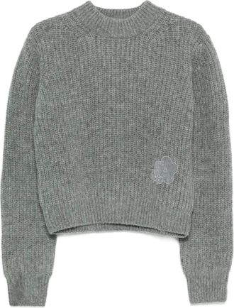 Cecilie Bahnsen flower appliqué sweater - women - RWS Wool - L - Grey