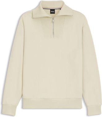 BOSS Peached-cotton sweatshirt with ribbed zip neck
