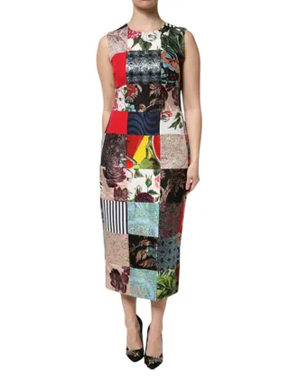 Dolce & Gabbana Womens Multicolor Patchwork Sleeveless Sheath Dress