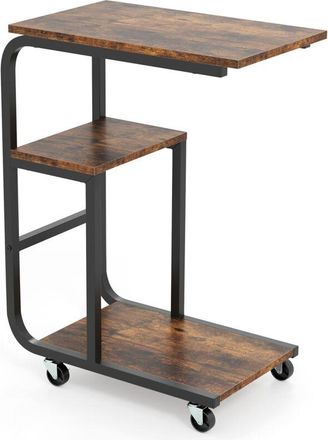 Costway Costway - C-shaped End Table Set of 2 Space-saving Couch Table w/Shelves-Brown