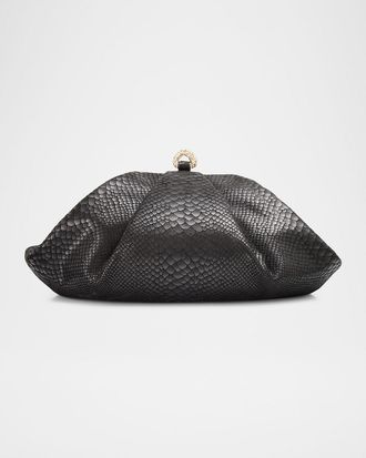 Judith Leiber Grande Gemma Pleated Snake-Embossed Clutch Bag