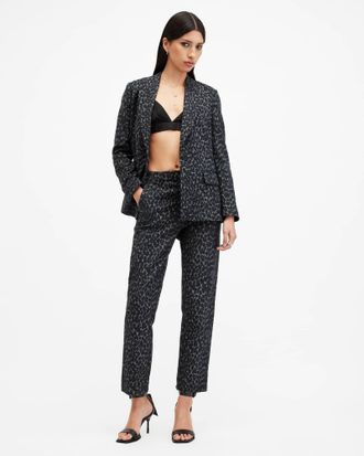 AllSaints Cotton Aurora Leopard Jacquard Trousers, Size: UK 16/US 12