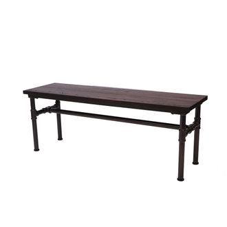 Hhg Nunca Usado] Banco Hhg 488b, Banco De Comedor Taburete, Madera De Olmo Dise&ntilde;o Industrial, 120x35cm Certificado Mvg, Negro-marr&oacute;n