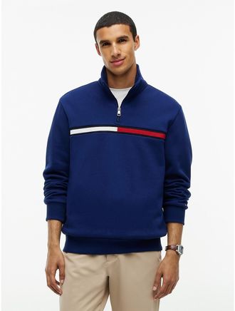 Tommy Hilfiger Mens Flag Stripe Logo Quarter-Zip Sweatshirt - Preppy Navy - XXXL