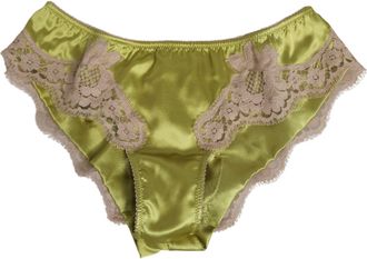 Dolce & Gabbana Green Silk Satin Floral Lace Trim Panty Underwear Clothing