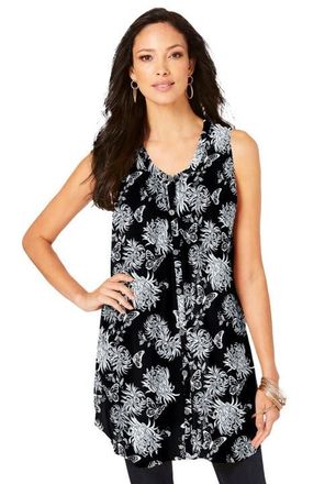Roaman's Sleeveless Angelina Tunic in Black Chrysanthemum Print at Nordstrom, Size 24