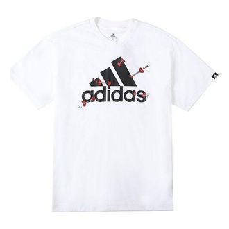 adidas (WMNS) adidas SS22 Large Logo Printing Breathable Round Neck Short Sleeve Couple Style White GL0870