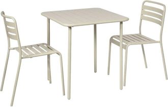 Sweeek 2-seater square steel garden table set with 2 chairs, Amelia, Beige, 70x70x72.5 cm