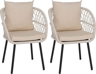 Hhg [nunca Usado] Juego De 2 Sillas De Jard&iacute;n Hhg-393, Sillones De Jard&iacute;n Con Reposabrazos, Entramado De Aluminio Rope, Estructura Negra, Tapizado Color C