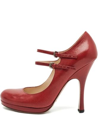 Prada leather buckle Mary Jane pumps - Red