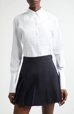 Thom Browne Pliss&eacute; Bib Button-Down Shirt in White at Nordstrom, Size 10 Us