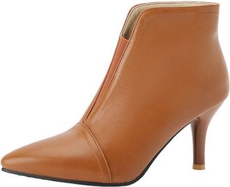 Generic Women Elegant Stiletto Heel Ankle Boots with Pointed Toe, Slip-on Style for Work and Leisure,Yellow,8.5 UK