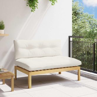 vidaXL Vidaxl Unit&agrave; Divano Centrale Acacia Chiaro E Bianco Crema