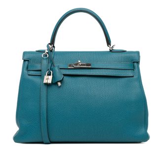 Herm&egrave;s Kelly II 35 Retourne in Bleu Izmir Togo Leather with Palladium Hardware