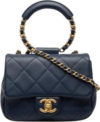 Chanel Pre-owned Quilted Satchel - Dames - Vintage Handtas - Blauw - ONE Size - Leer - Vintage