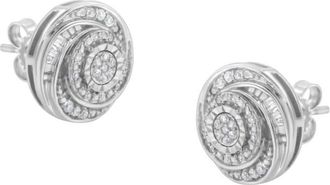 House of Brilliance 925 Sterling Silver 1/4 Cttw Baguette and Round Diamond Swirl Love Knot Stud Earrings (I-J Color, I3 Clarity)